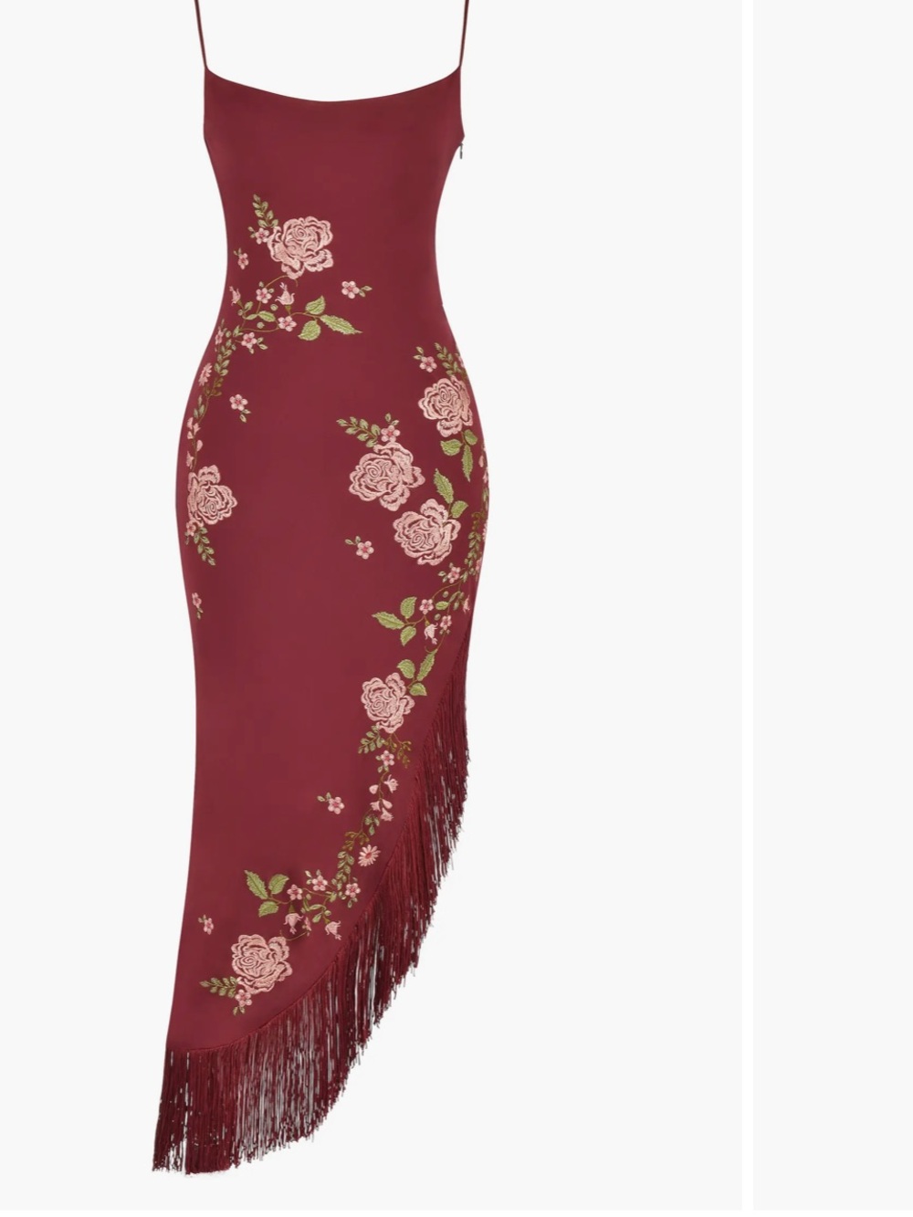HOUSE OF CB Eloisa Asymmetric Midi Slipdress Spaghetti Strap Floral Fringe SZ S - Picture 5 of 8